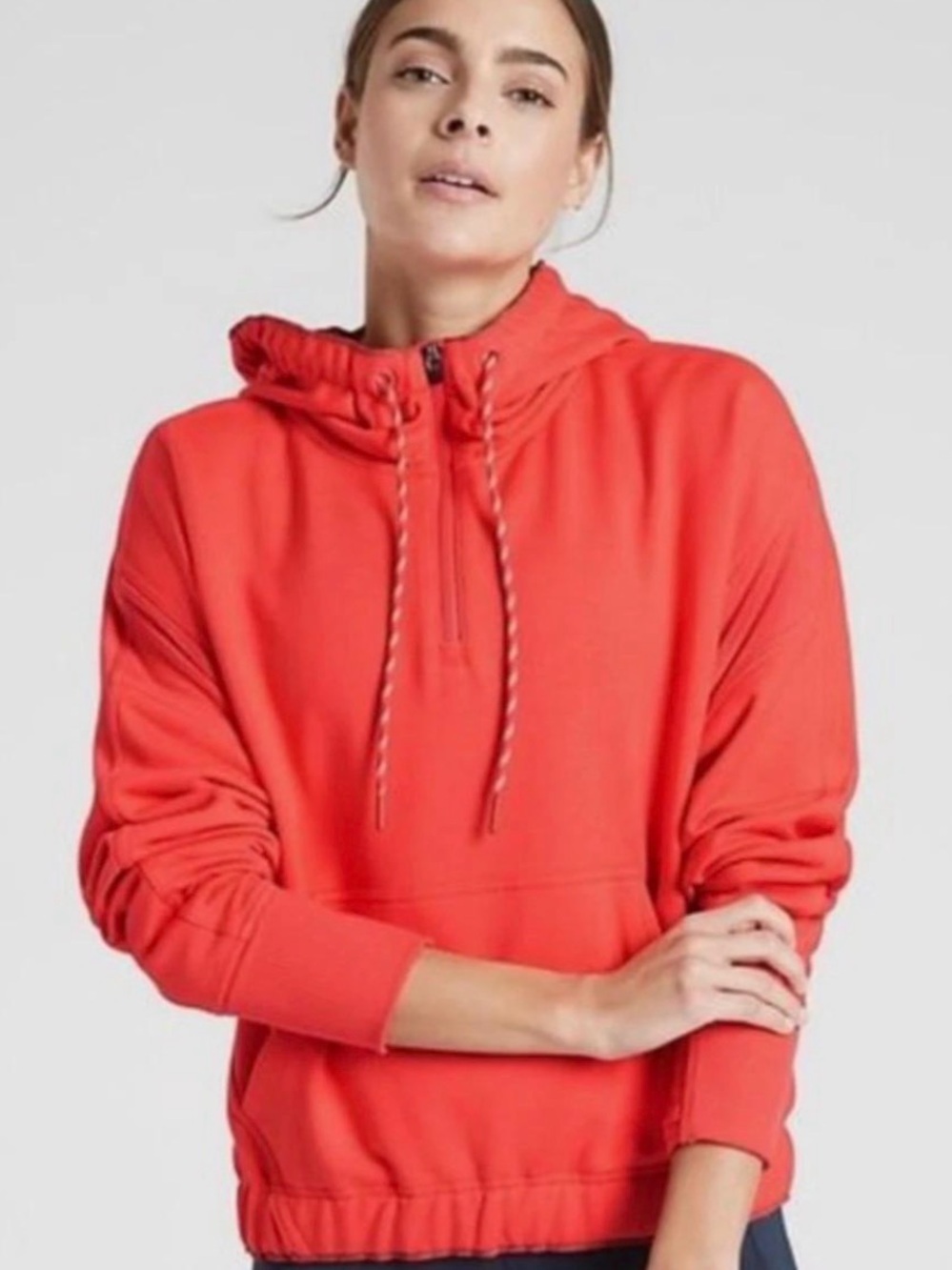 ATHLETA ~ Oversized XS ~ Passionfruit ASCEND WARM UP 1/4 Zip Hoodie Sweatshirt - Picture 2 of 9